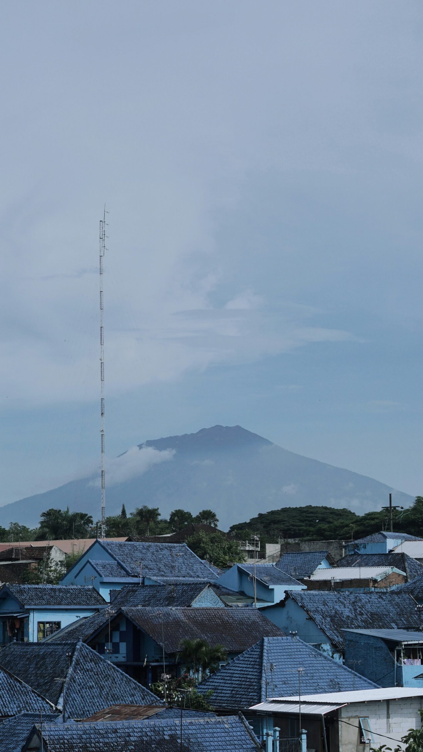 a view of a city with a mountain in the background